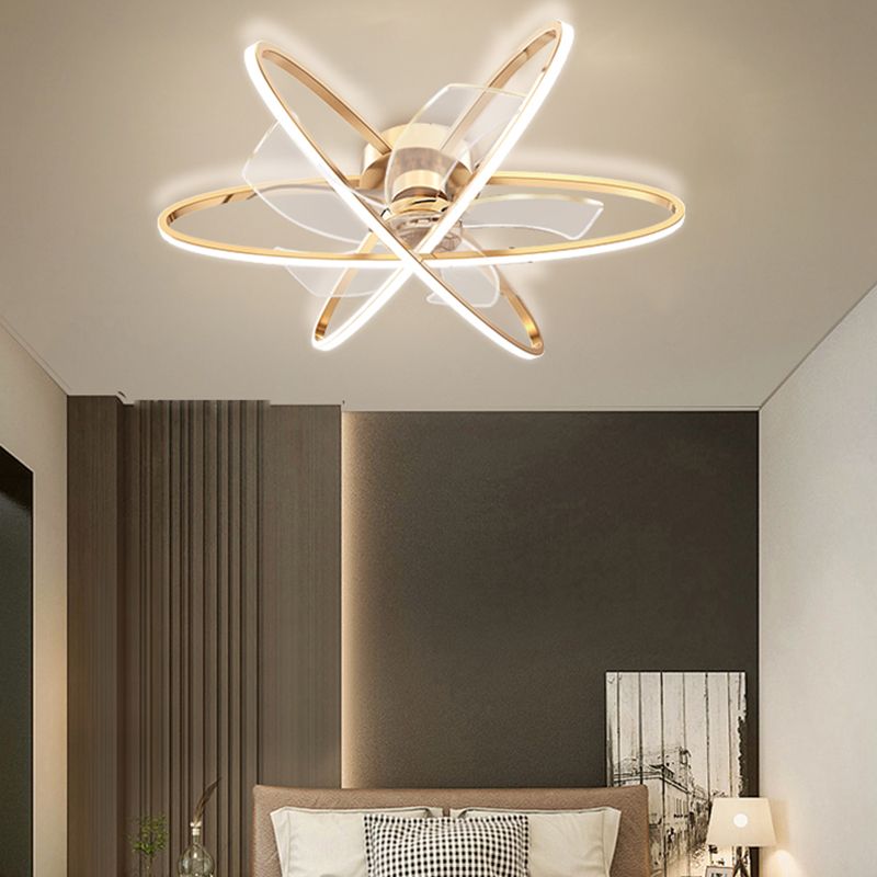 Geometric Ceiling Fan Light in Gold Metal Fan Fixture with 5 Fan Blades