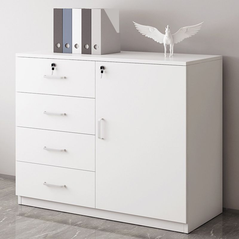 Modern Cabinet Wood Lateral Adjustable Storage Shelves and Locking Drawers File Cabinet