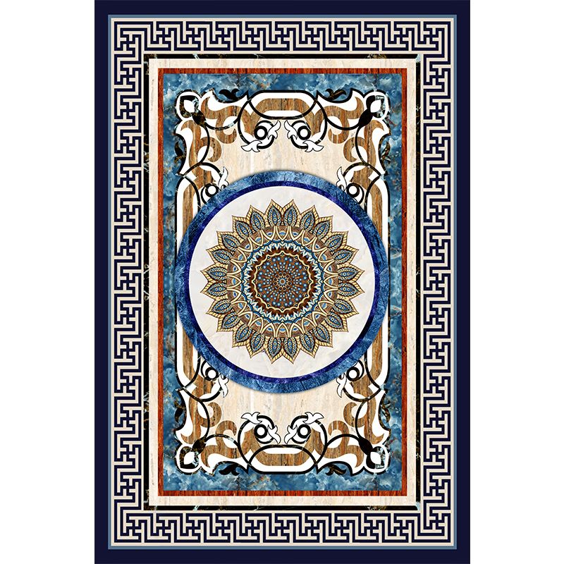 Dark Color Luxury Rug Polyester Concentric Circles Area Rug Non-Slip Backing Carpet for Living Room