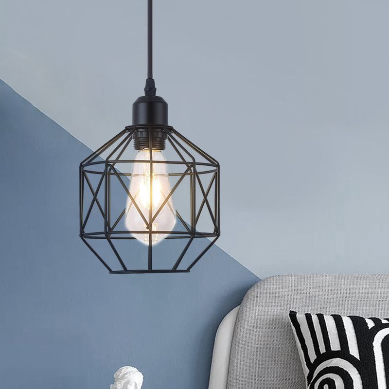 PRISM CAGE Iron Iron Cioncant Light Style Industrial Style 1 Testa Sala da pranzo Down Lighting in Black