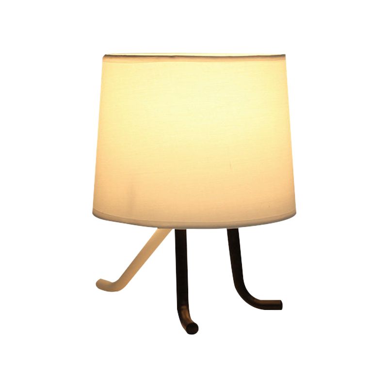 Barrel Fabric Nightstand Light Nordic 1 Bulb Flaxen/White Table Lamp with 3 Legs for Bedroom