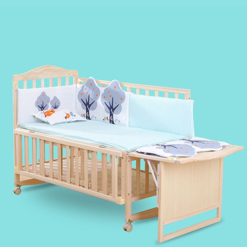 Coir Fiber Nursery Bed Pine Modern Convertible Crib with Casters