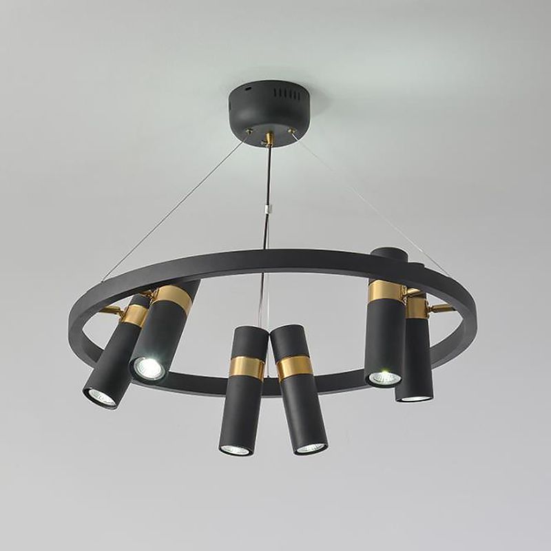 Metal Pipe Pendant Chandelier Factory 6/9 Heads Bedroom Hanging Ceiling Light in Black with Round Design