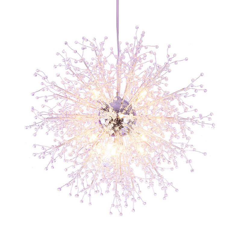 8/12 Lights Indoor Ceiling Fixture with Firework Crystal Shade Contemporary Clear Chandelier Lighting