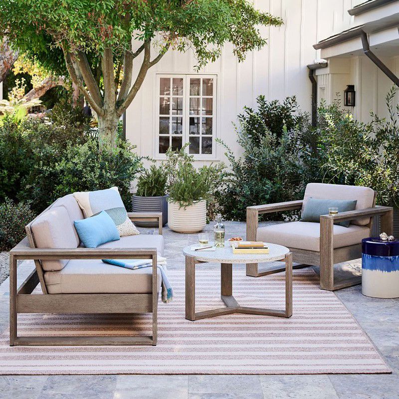 Farmhouse White Outdoor Patio Sofa Water Resistant Outdoor Patio Sofa