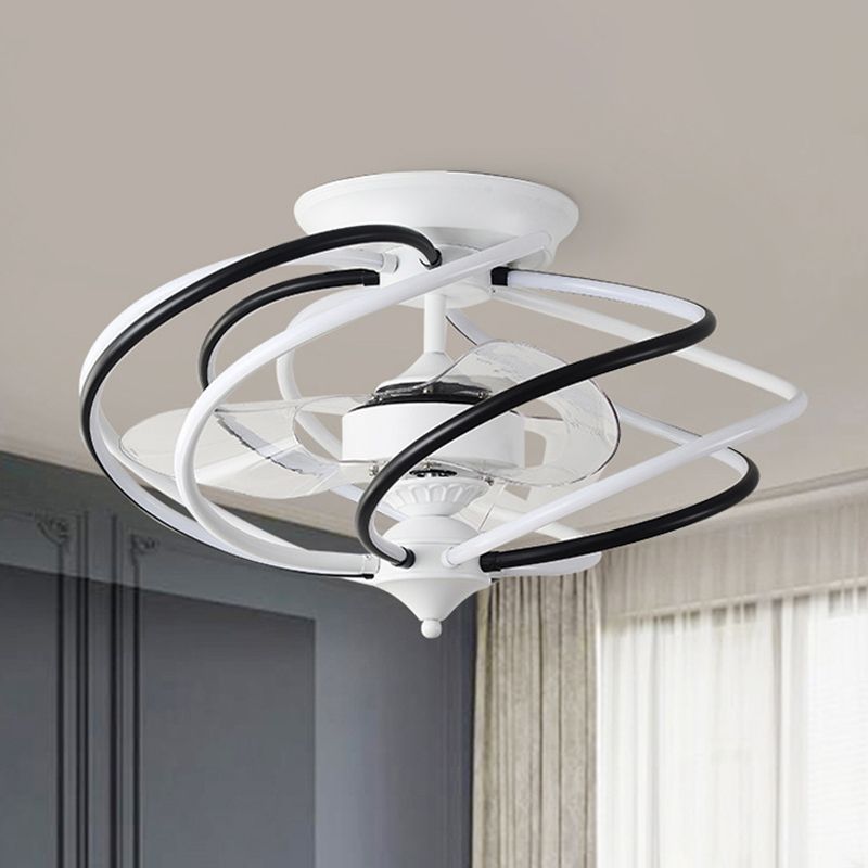 Ventilateur suspendu en cage métallique Light Contemporain 25,5 "LED de large Semi Flush, 2 lames