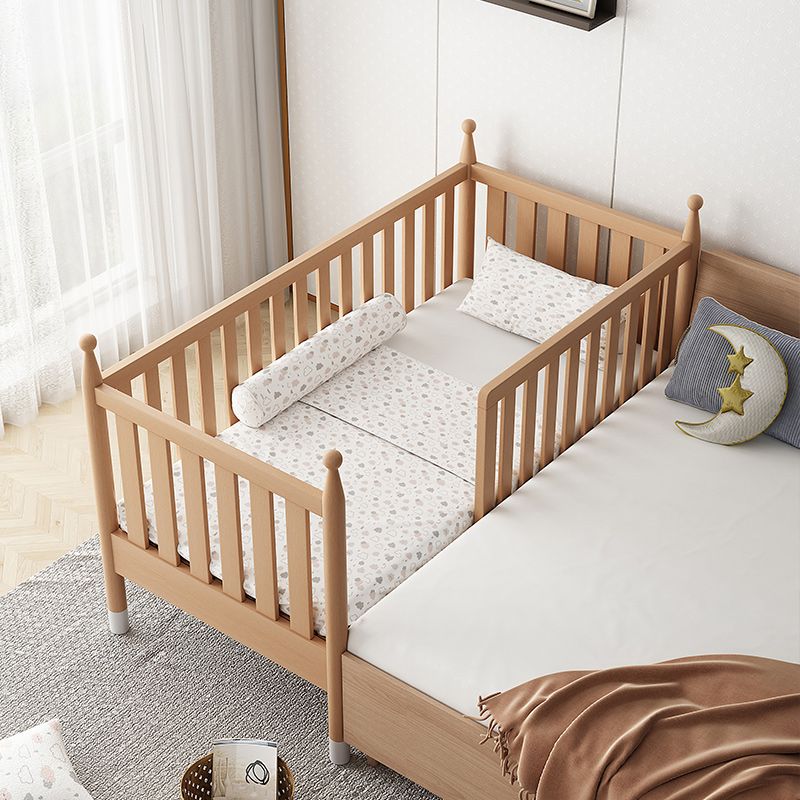 Modern Solid Wood Crib in Natural Nursery Bed with Guardrail