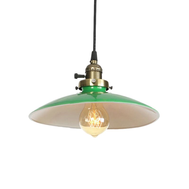 Metallic Saucer Suspended Light Vintage Style 1 Bulb Dining Table Hanging Lamp in Green