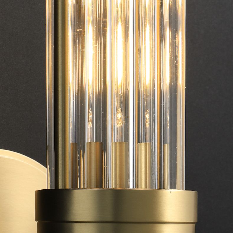 Gold Postmodern Metal Wall Sconce Cylinder Shape Vanity Lamp with Glass Shade for Bathroom