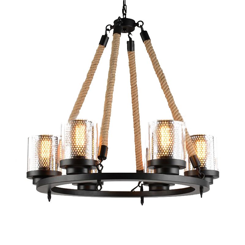 Metal Black Chandelier Pendant Cylinder 6/8 Lights Industrial-Style Ceiling Lamp for Restaurant