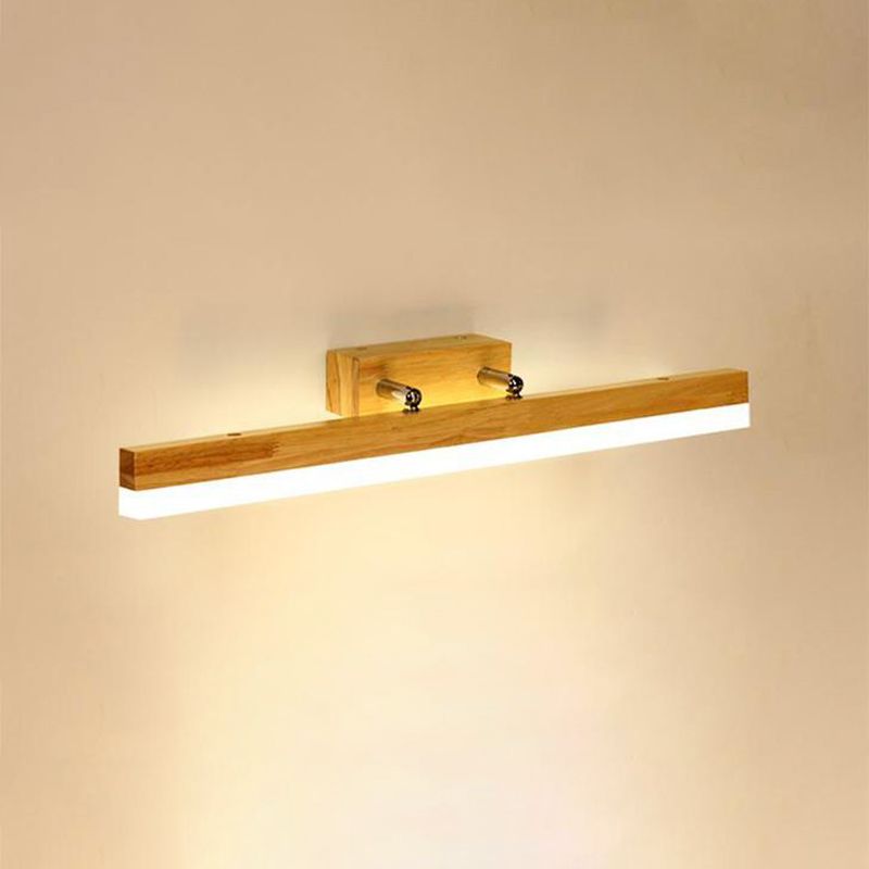 Luz de tocador de madera nórdica Luz de espejo LED de luz simple recta para el baño