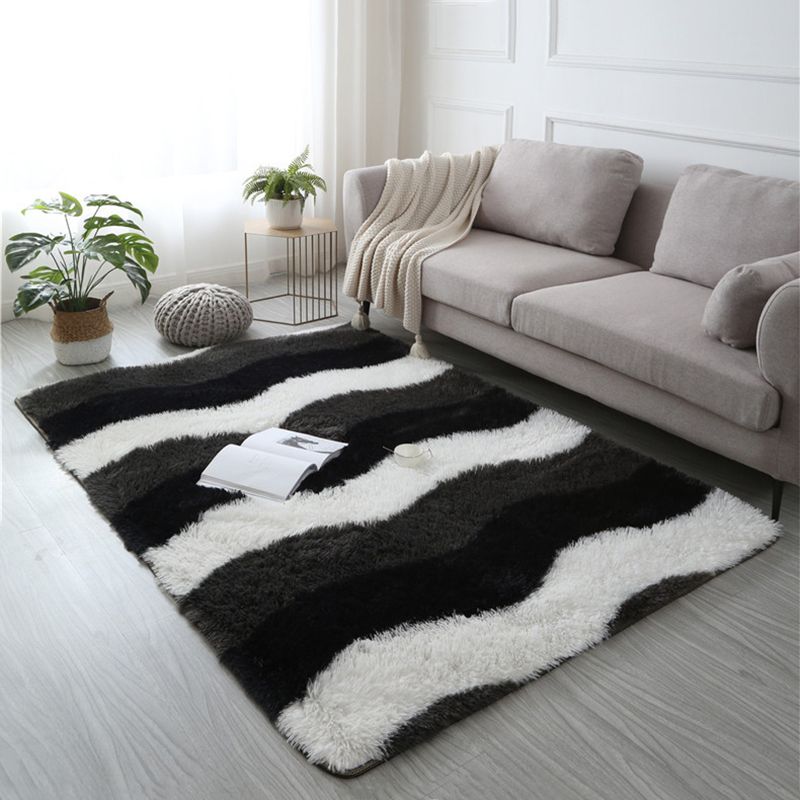 Modern Striped Rug Polyester Shag Indoor Carpet Non-Slip Backing Area Rug for Living Room