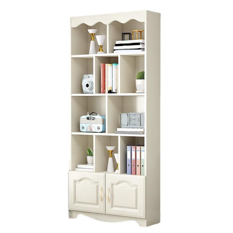 Modern Solid Engineered Bookcase White Geometric Bookshelf for Living Room