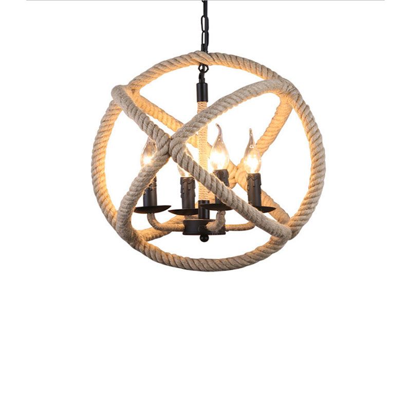 Globe Chandelier Light Fixture Industrial Rope Hanging Light for Restaurant