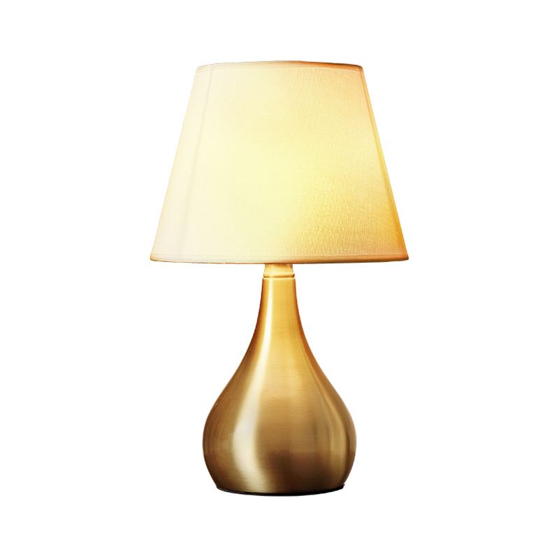 Fabric Tapered Night Table Lighting Luxurious 1-Head Brass Metal Nightstand Light for Living Room