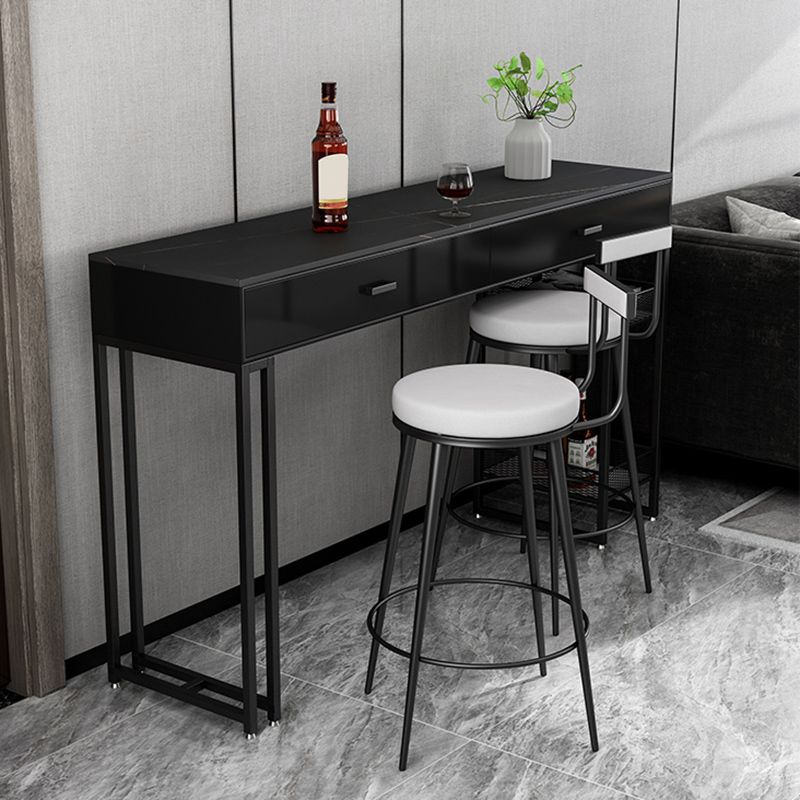 Sintered Stone Bistro Bar Table Gold Frame Base Bar Table with Drawers