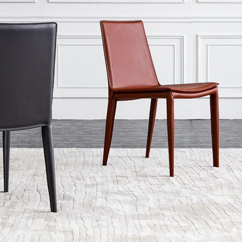 Modern Leather Dining Chair Parsons Chair in Matte Finish for Indoor