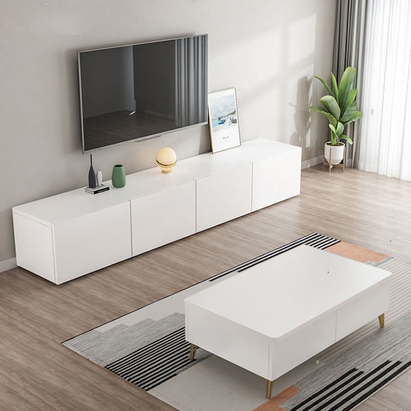 Contemporary Wood White TV Stand Console Enclosed Storage TV Media Stand for Living Room