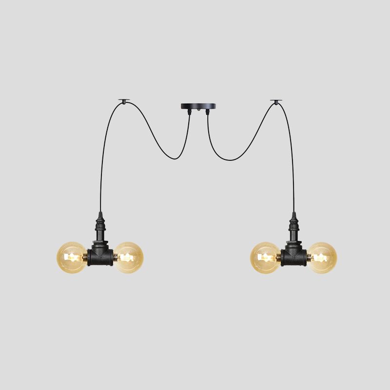 4/6/12 Bulbes Multi suspension de luminaire industriel Orbe Amber Swag Plafond Pendant en noir