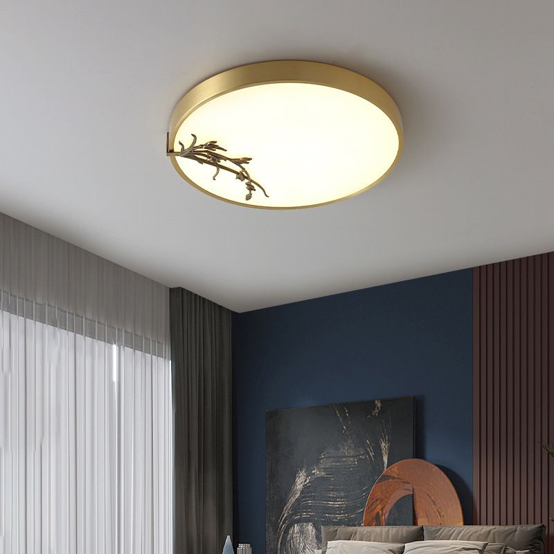 1-Light Drum Flush Mount Modern Metal Flush Light for Bedroom