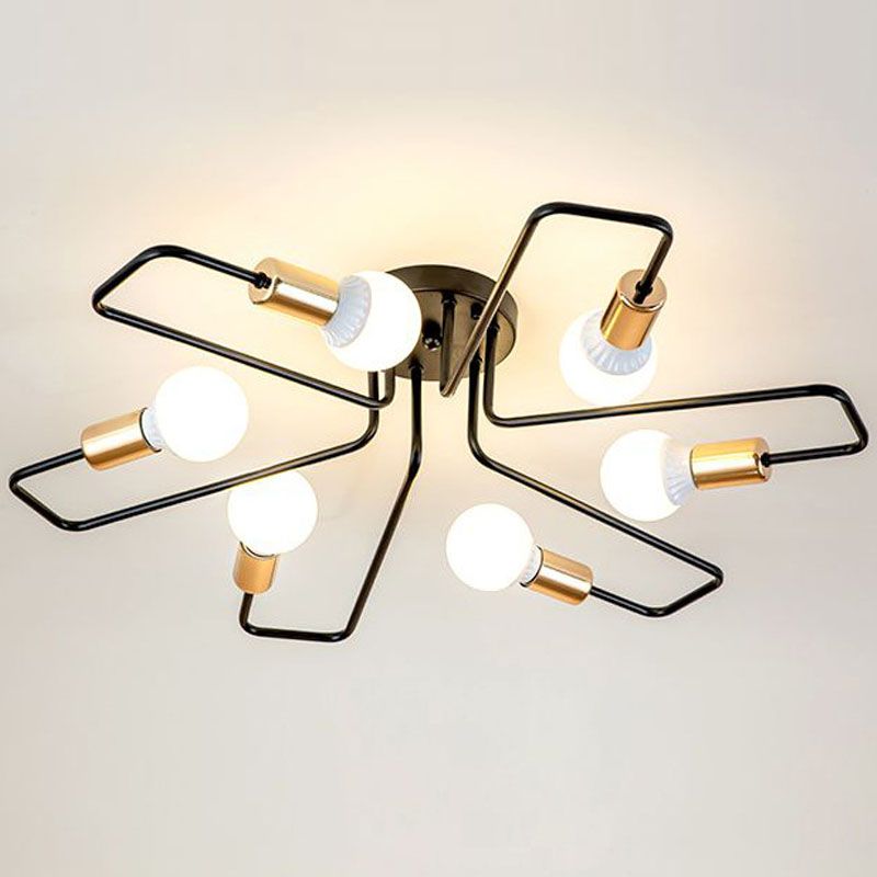 Metal Ceiling Light Industrial Black Semi Flush Mount Ceiling Fixture for Sitting Room