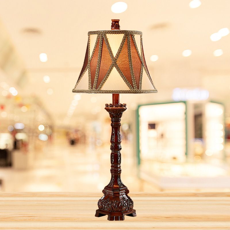 25.5"/27.5" H Retro Empire Shade Desk Light 1 Bulb Fabric Night Table Lamp in Brown for Guest Room