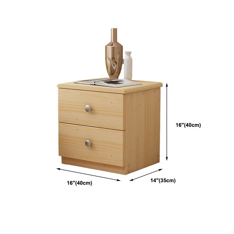 Solid Wood Accent Table Nightstand Modern Bed Nightstand with 2 Drawers