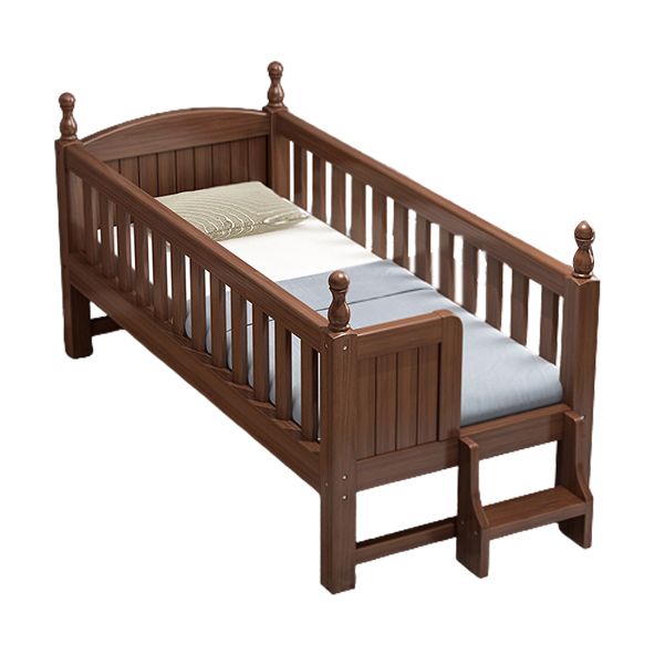 Solid Wood Baby Crib Walnut Color Crib with Guardrail and Mattress