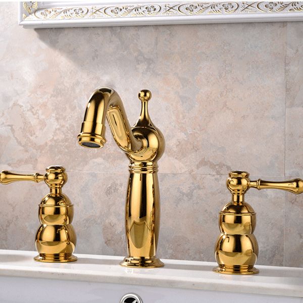 Glam Widespread Sink Faucet Lever Handles 3 Holes Solid Brass Faucet