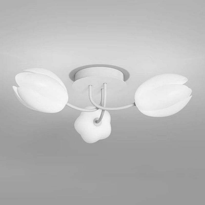 Modern Metal Flush Mount Flower Shape Ceiling Light with Plastic Shade for Living Room