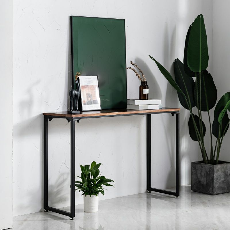 Dark Brown Solid Wood Top Console Table with Metal  Sled Legs