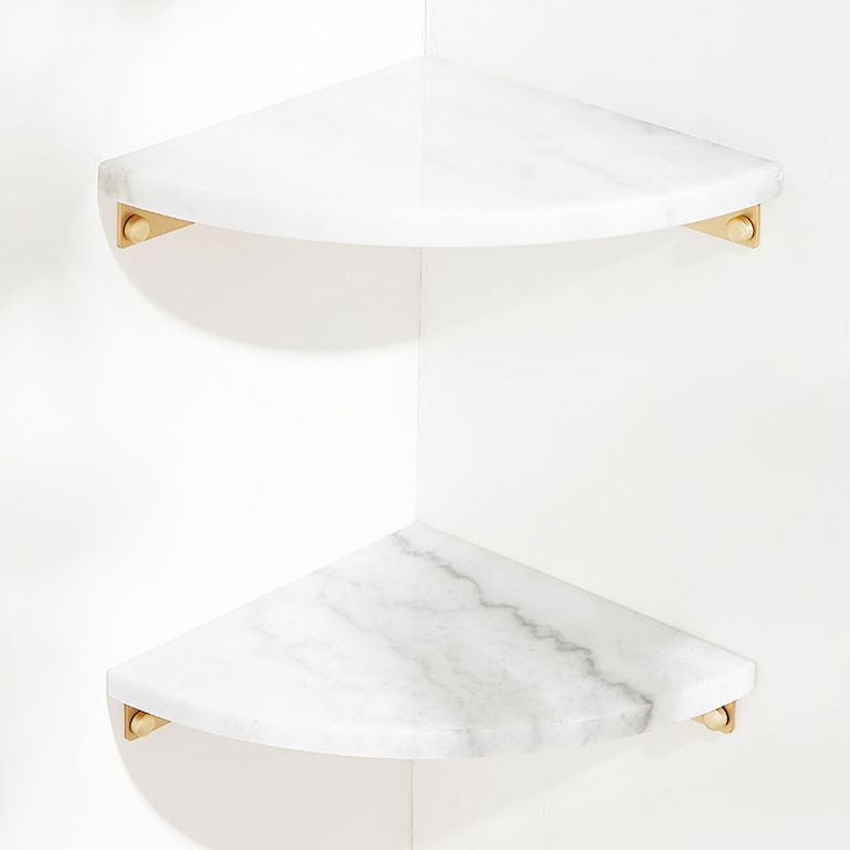 2 Piece Marble Bath Shelf Brass Bathroom Hardware Set in White/Green