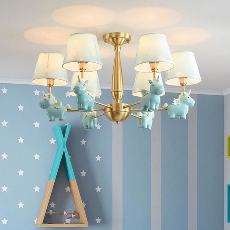 Sospensione secchio in stile per bambini Luce lampadario per la stanza della stanza per bambini con un unicorno in resina