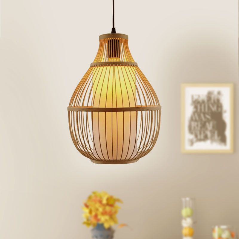 Léres liais suspension de lampe de la lampe de la lampe BAMBOO 1 Éclairage pendentif beige tête avec une teinte en papier cylindre intérieur