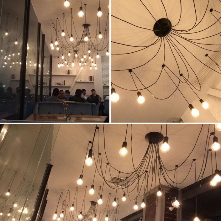 Industrial Style Bare Bulb Multi Head Hanging Light Retro Spider Shaped Pendant Lamp for Bar