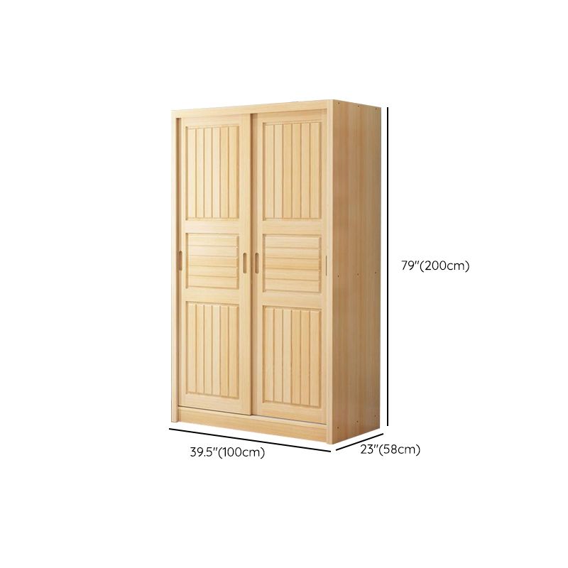 Pine Solid Wood Kids Closet Light Wood Wardrobe Closet with Sliding Door