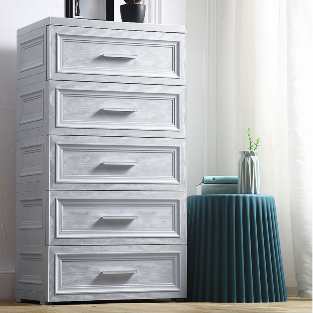 Scandinavian Vertical Kids Dressers Plastic Kids Furniture with Drawers for Bedroom