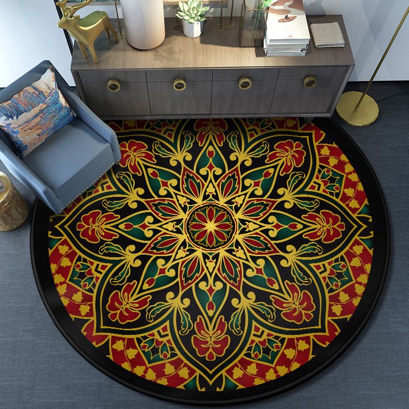 Turkish Mandala Rug Multicolored Synthetics Rug Washable Pet Friendly Anti-Slip Backing Area Rug for Great Room