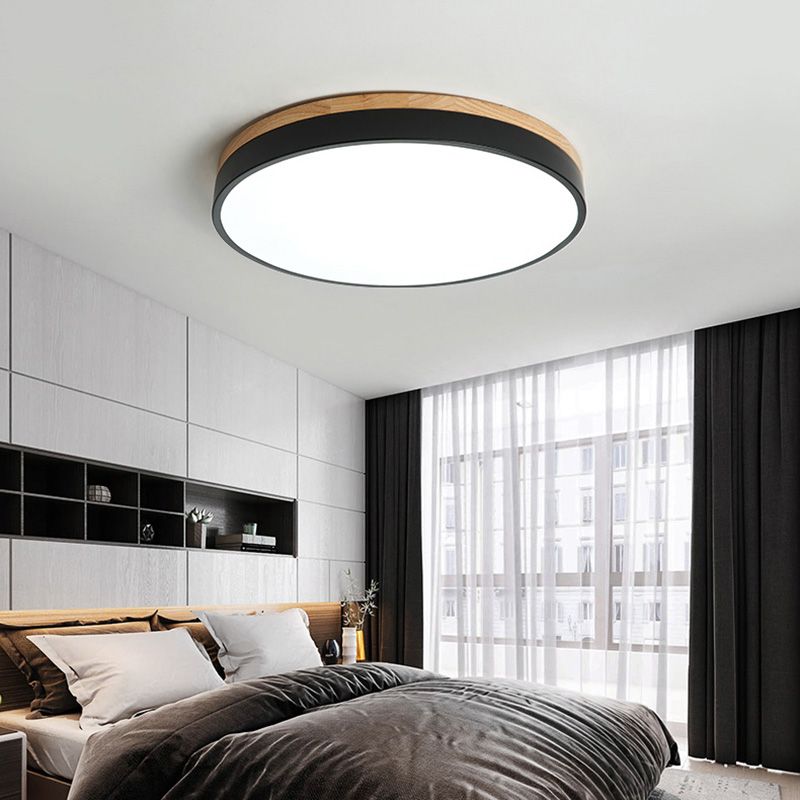 Macaron Modern Flush Mount Ceiling Light Fixtures with Wood Art for Bedroom