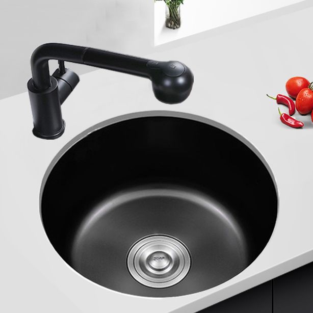 Stainless Steel Round Sink in Black Single Bowl Undermount Sink with Basket Strainer