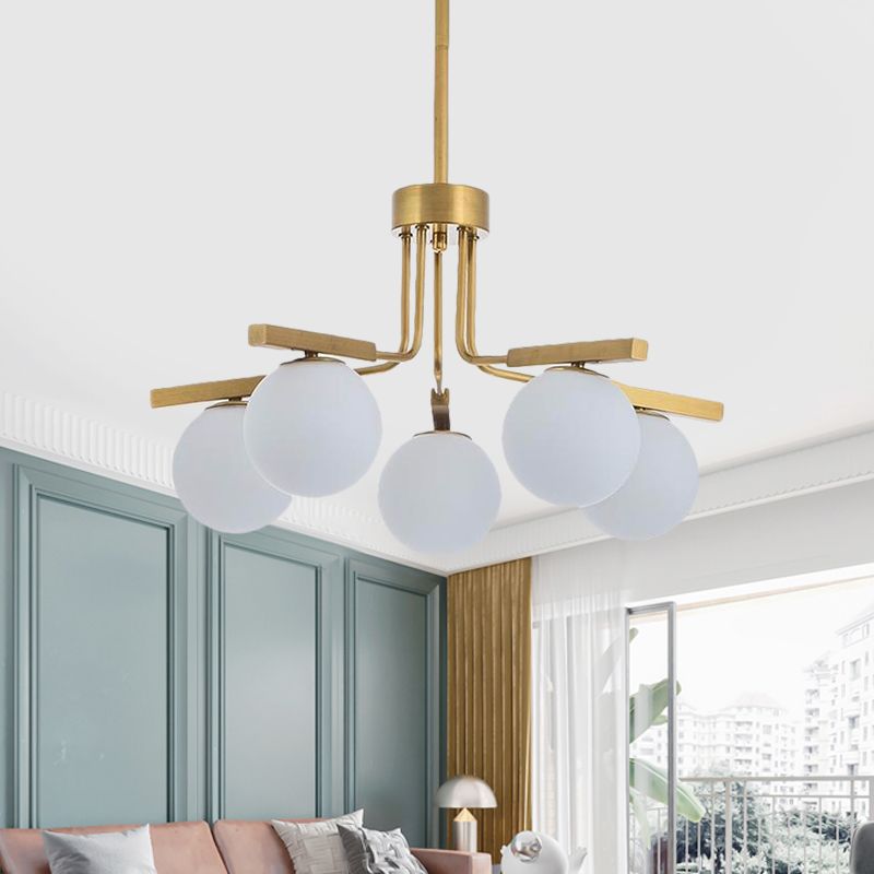 Kugel weißer Glas Kronleuchter hell modernistisch 5/8 Leuchten LED GOLD Hanging Deckenlampenleuchte