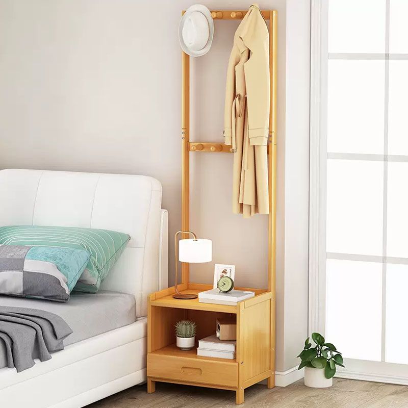 Wooden Hall Stand Modern Style Minimalist Home Floor Coat Rack with Drawer