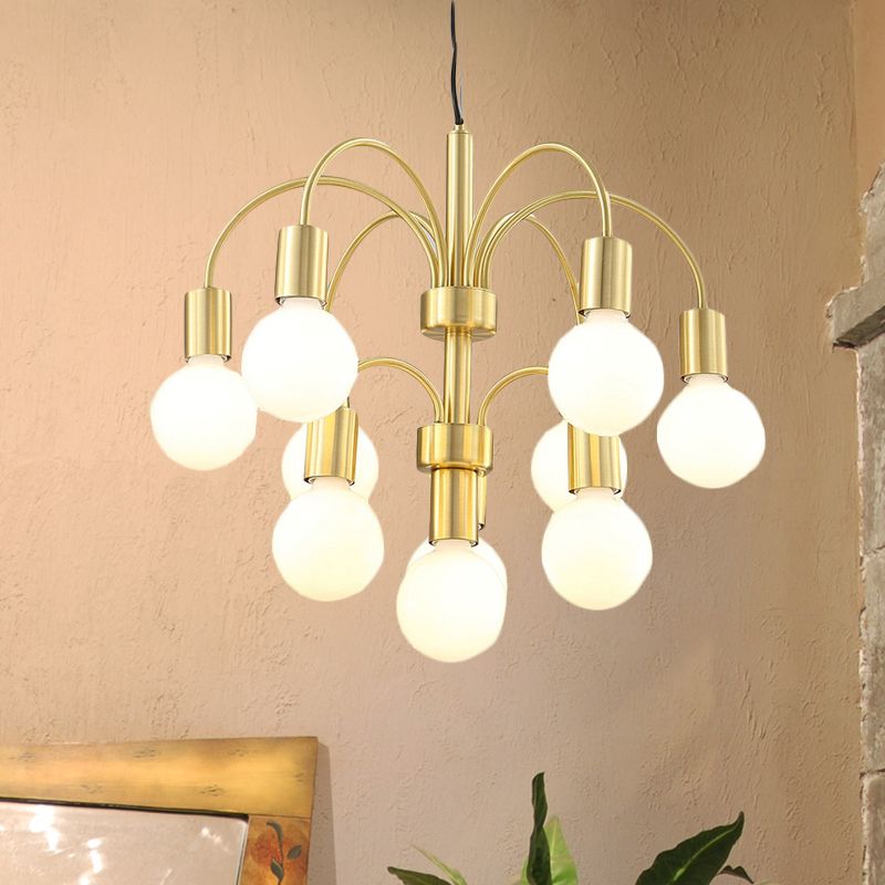 Post Modern Gold Chandelier with Arc Arm 10-Light Metallic Ceiling Lamp in Gold