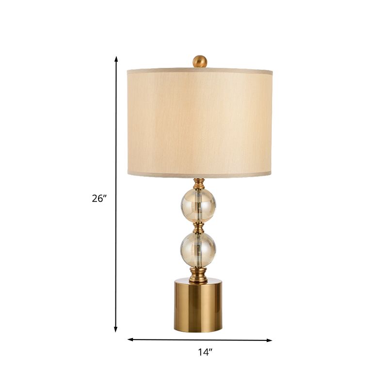 Gold Cylindrical Table Light Modernist 1 Head Fabric Small Desk Lamp with Metal Base