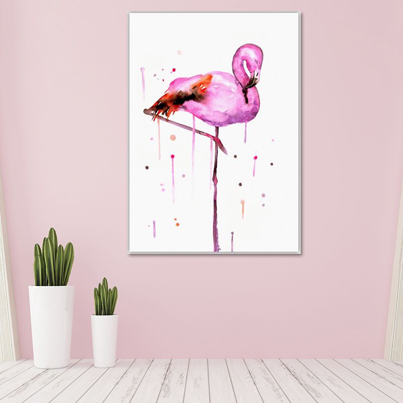 Flamingo Wall Art Nordic Textured Canvas Print in Pink on White for Living Room