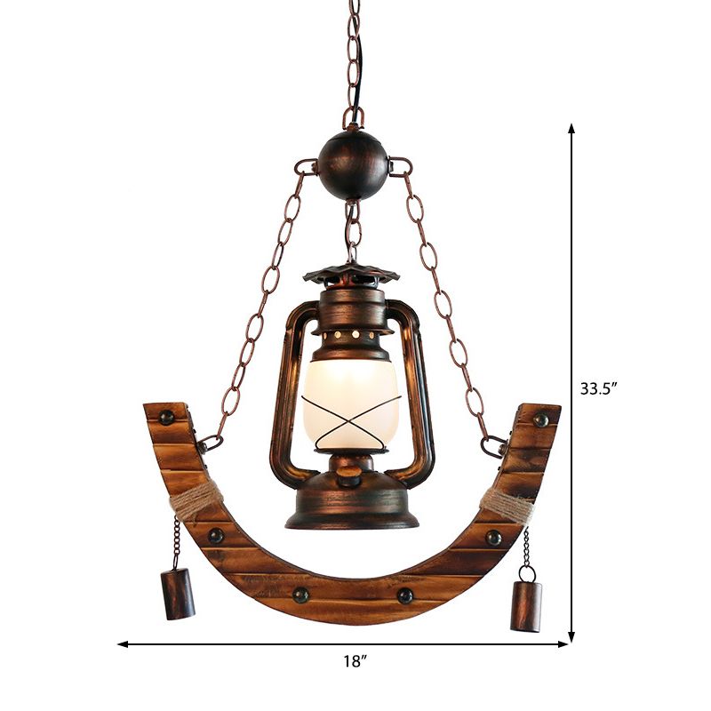 Matte Black 1 Light Pendant Lighting Industrial Frosted Glass Lantern Hanging Lamp for Dining Room with Chain