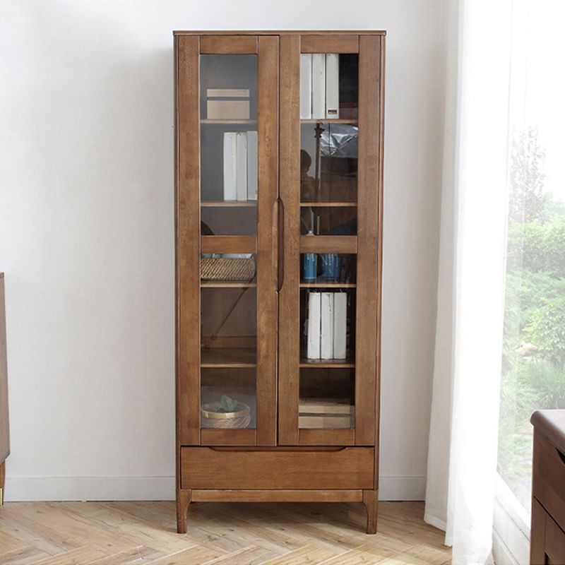Oak Modern Storage Cabinet Glass Doors Display Cabinet with Drawer for Living Room