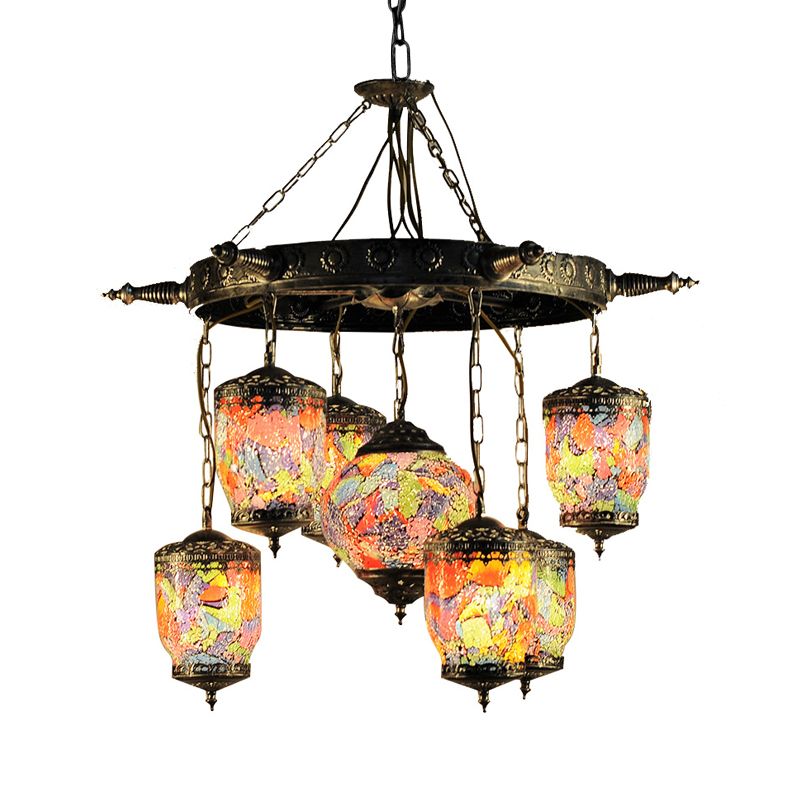 7 ampoules en verre violet lustre pendentif art déco bronze gyroscope restaurant lampe suspendue avec accent gouverneur