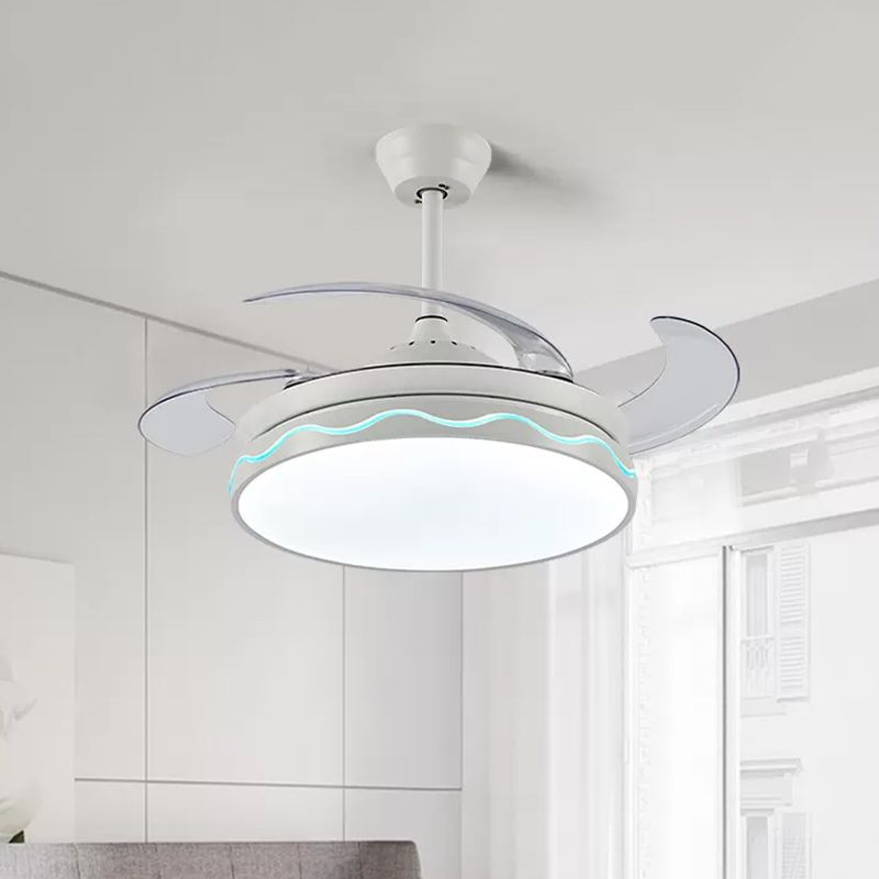 Weiß runde hängende Lüfterlampe Nordic Style Acryl Wohnzimmer LED 4 Klingen Halbflush -Mount, Fernbedienung/Wandsteuerung/Frequenzumwandlung und Fernbedienung, 42 "breit