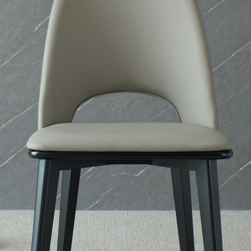 Contemporary Leather Dining Chairs Armless Open Back Chairs with Wood Legs